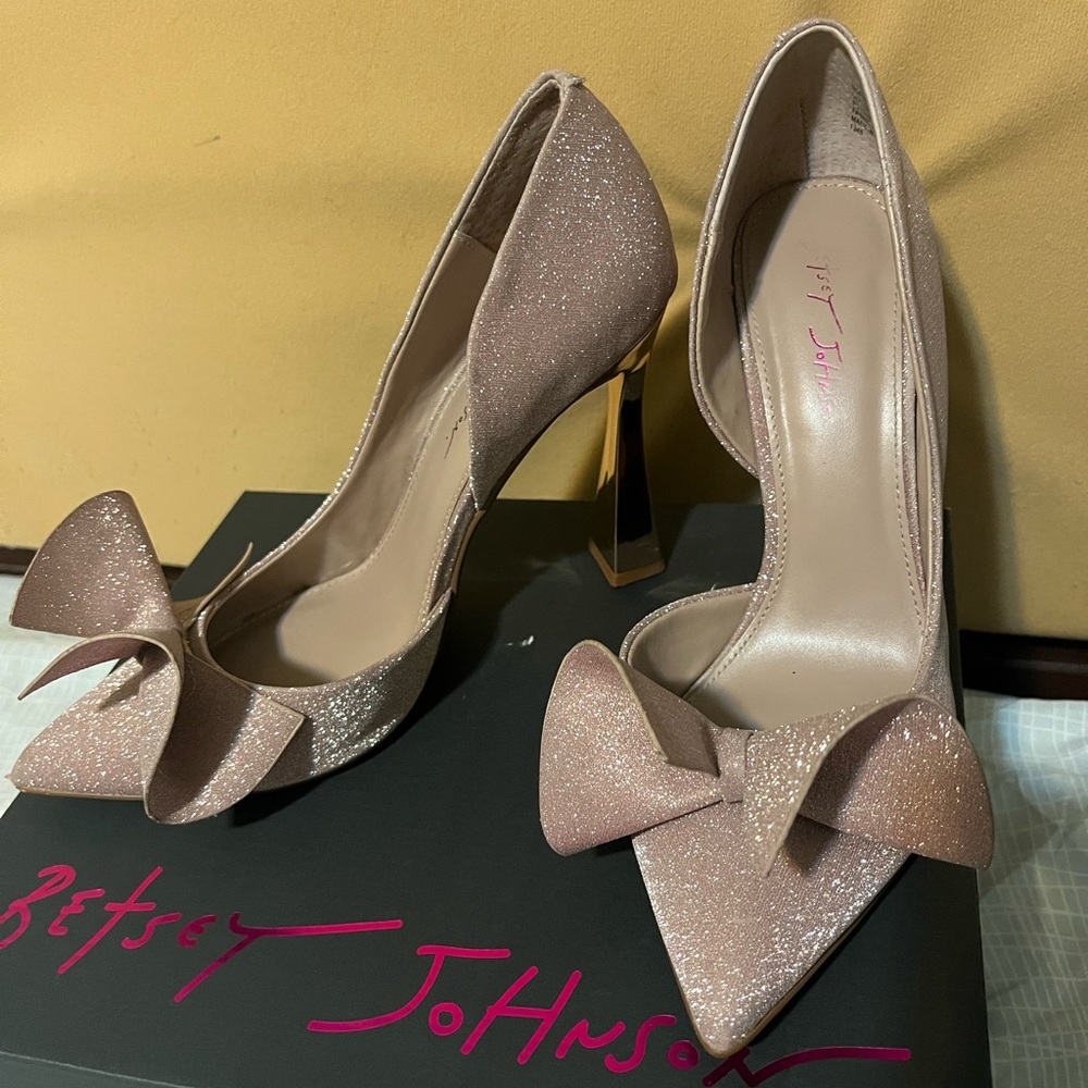 Betsey Johnson Sparkling Bow Heels - Champagne color